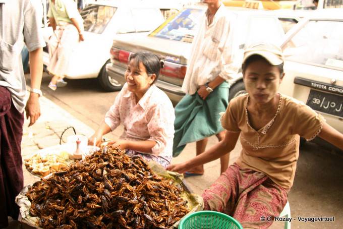 Dish of grilled crayfish in a street, Rangoon - Myanmar (Burma)