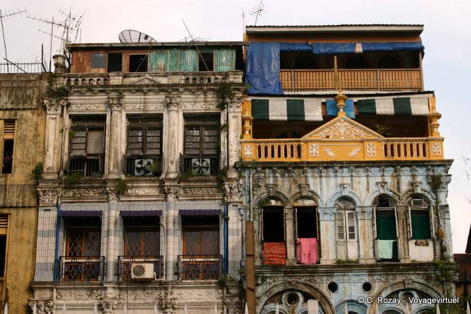 Mix of genres for the facade of an apartment building, Yangon - Myanmar (Burma)