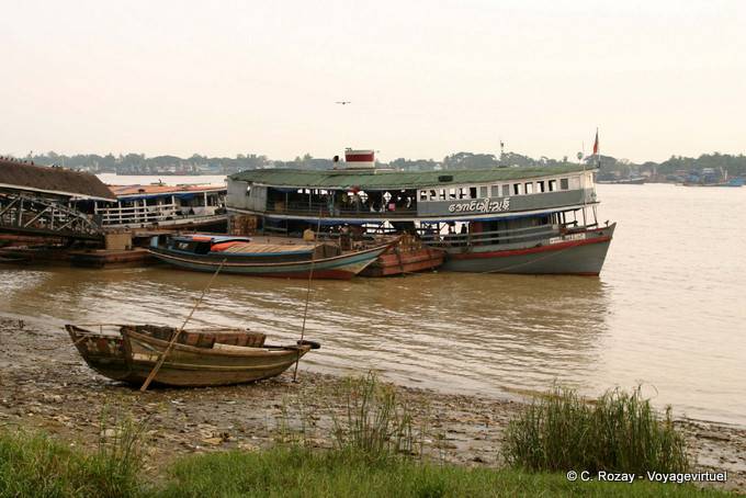 The harbor and a boat for travelers, Yangon - Myanmar (Burma)