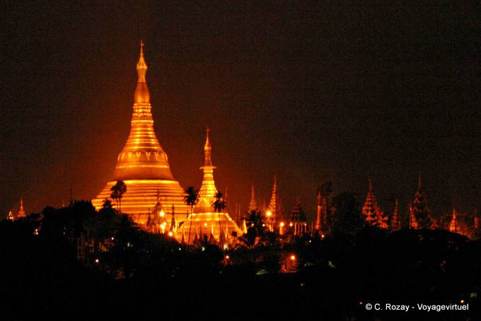 Shwedagon Pagoda illuminated at night, Rangoon - Myanmar (Burma)