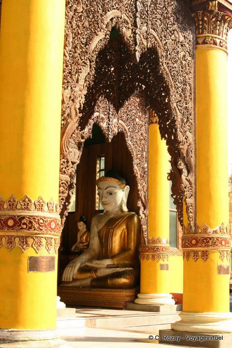 Carved entrance of a temple, Shwedagon Pagoda, Rangoon - Myanmar (Burma)
