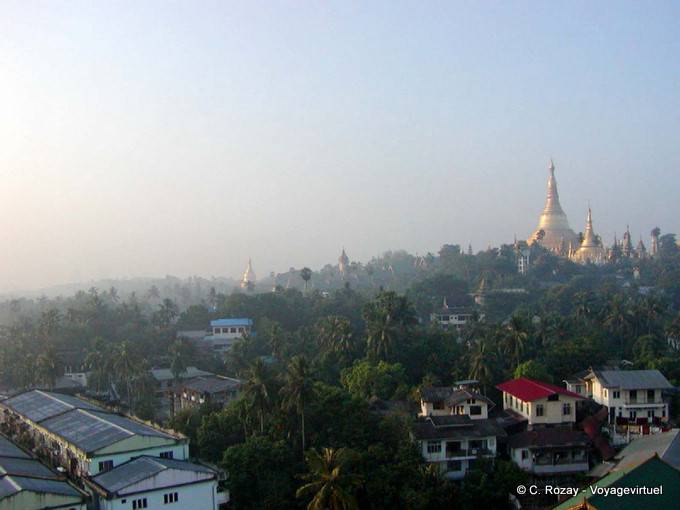 View of the garden city and Shwedagon Pagoda, Rangoon - Myanmar (Burma)