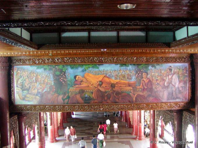 Mural painted in an input row Shwedagon Pagoda, Yangon - Myanmar (Burma)