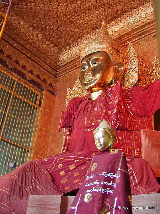 Buddha in red dress in the pagoda on the corner of Old Yay gyár Tawya and Tar Shay St., Rangoon - Myanmar (Burma)
