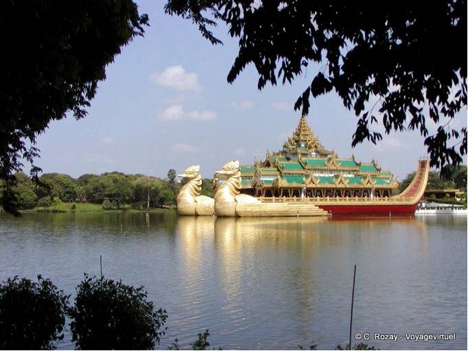 Karaweik replica of Burmese royal barge on Kandawgyi Lake, Yangon - Myanmar (Burma)