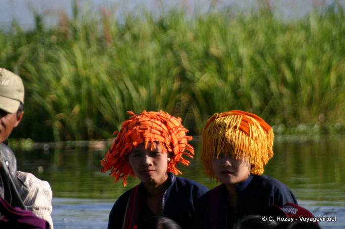 Special headpieces young women from ethnic Pa-O (Karen), Sagar - Myanmar (Burma)