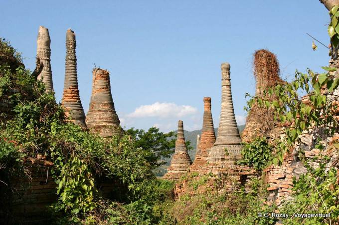 Stupas group in vegetation, Sagar - Myanmar (Burma)