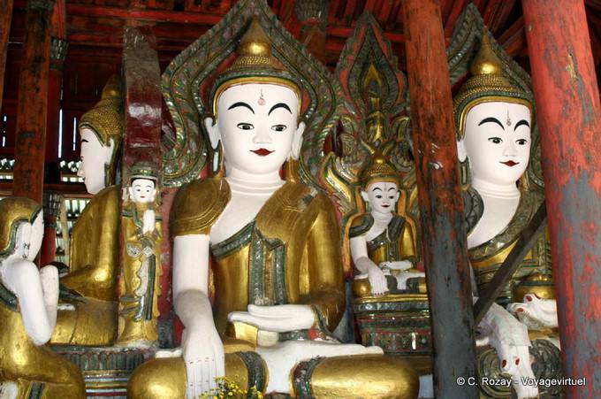 Buddhas group at the center of Nga Phe Chaung Monastery, Inle Lake - Myanmar (Burma)