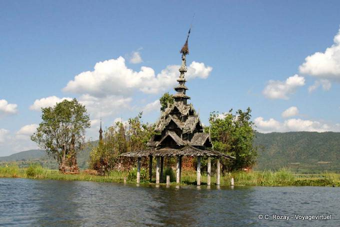 Wooden Pagoda immersed in Belu Chaung, Sagar - Myanmar (Burma)