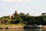 Green boat on the Ayeryawadi, Bagan, Burma.