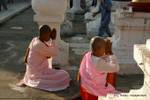 Praying nuns Shwezigon Pagoda, Bagan, Burma.