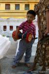 Burmese barefoot in the pagoda, Bagan, Burma.