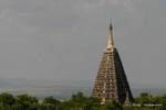 The top of the Mahabodhi stupa pagoda copy of the Maha Bodhi in Bodhgaya, Bagan, Burma.