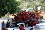 Taxi filled with monks Bagan, Burma.