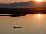 Reflection of the sunset on the Irrawaddy, Bagan, Burma.