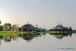 Reflections of pagodas, Inle Lake, Burma.