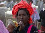 Pa O woman smoking a cigar, Inle Lake, Burma.