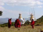 Monks and dragons near Shan Temple Khaung Daing, Inle Lake, Burma.