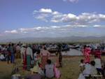 Crowd starting again after the market and the religious festival, Khaung Daing, Inle Lake, Burma.