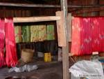 Drying the colored silk manually Inle Lake, Burma.