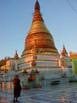 Stupa kitsch in the light of the setting Sun-U-Ponnya-Shin, Sagaing, Mandalay, Burma.