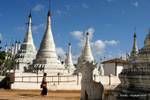 Rows of white stupas Shwe U Min Pagoda, Pindaya, Burma.