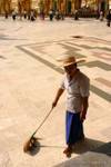 Hat sweeper, Shwedagon Pagoda, Rangoon, Burma.