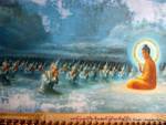 Huge fresco, Buddha's life illustration, Maha Wizaya Pagoda, Rangoon, Burma.
