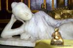 White marble reclining Buddha Nga Phe Chaung Monastery, Inle Lake, Sagar, Burma.