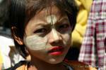 Girl face wearing thanaka, Pekon Sagar, Burma.
