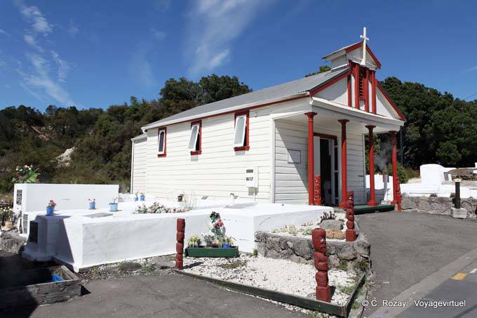 Exterior view of the Maori church, Whakarewarewa Thermal Village, Rotorua - New Zealand