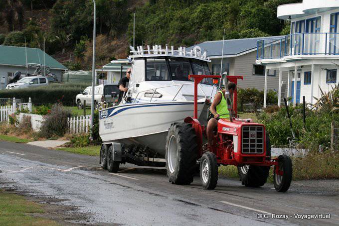 Waihau Bay Boat On Tractor, East Cape - New Zealand