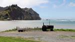 Tractor boat down the beach road, Tokomaru Bay, East Cape, New Zealand.