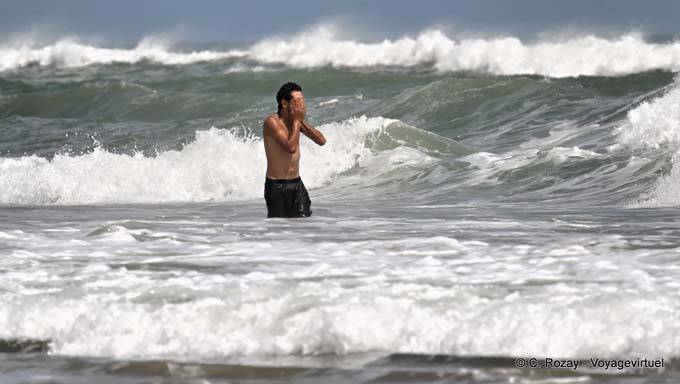 Swim in the waves, Baylys Beach, Northland - New Zealand