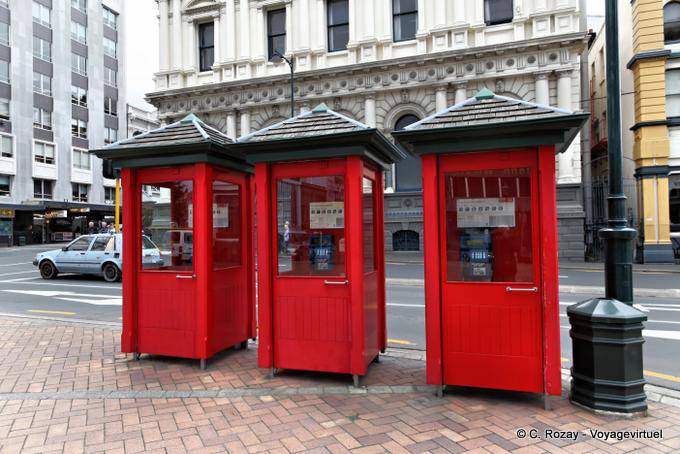 Red telephone boxes on the Exchange, Dunedin, Otago - New Zealand