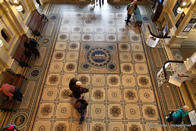 Mosaic floor of the room reservation, Dunedin, Railway Station - New Zealand