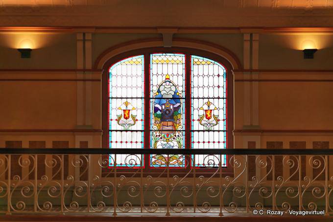 Stained glass interior balcony, Dunedin, Railway Station - New Zealand