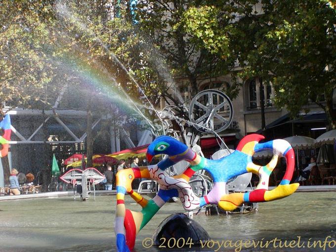 Iridescence on the Stravinsky Fountain, designed by Tinguely, Paris, France