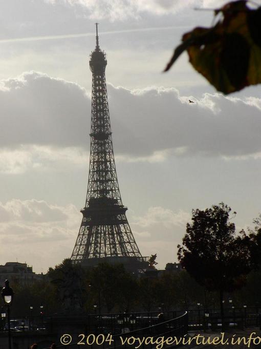 Leaning view of the Eiffel Tower, Paris, France