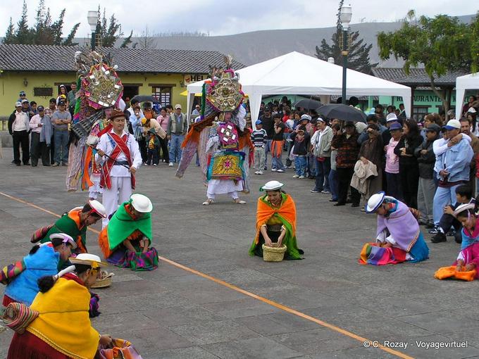Festive show in traditional Inca costume, Otavalo -Ecuador
