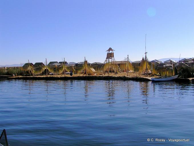 Traditional village on Uros Floating Island, Lake Titicaca -Peru
