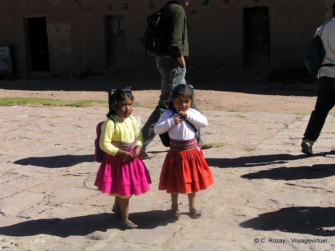 Small schoolgirls Taquile Island -Peru
