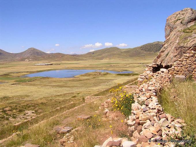 Panorama over the lagoon from the heights of Pucara -Peru