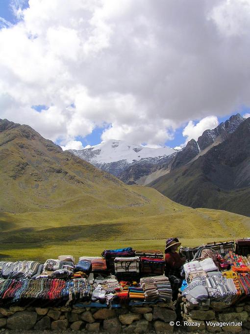 Snowy mountain range and local products, La Raya -Peru