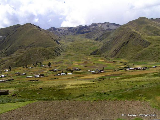 Green valley in the Andes, scenery of the province of Canchis -Peru