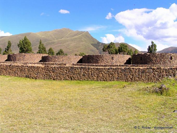 The Qolqas, storage locations of foodstuffs, Raqchi Wiracocha temple -Peru