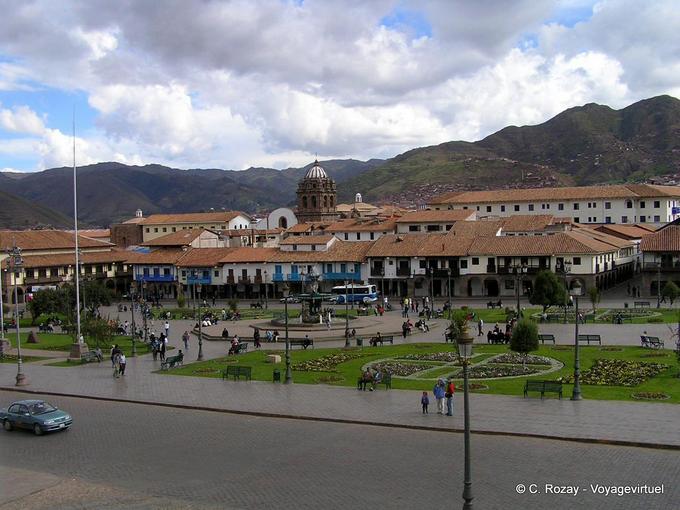 Plaza de Armas view from the steps of the Cathedral of Cusco -Peru