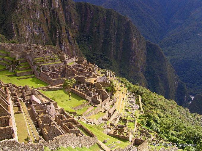 Machu Picchu, temples and houses overlooking the Urubamba Valley -Peru