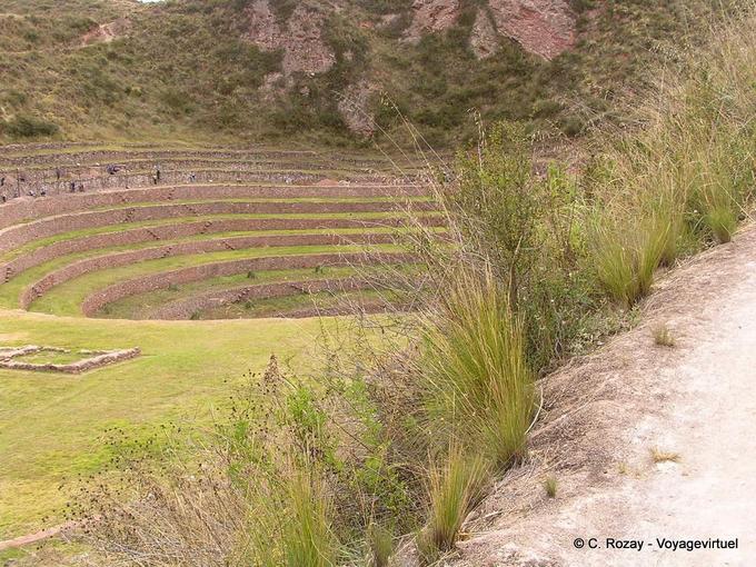 Irrigation channels and terraces on upper contour, Moray -Peru