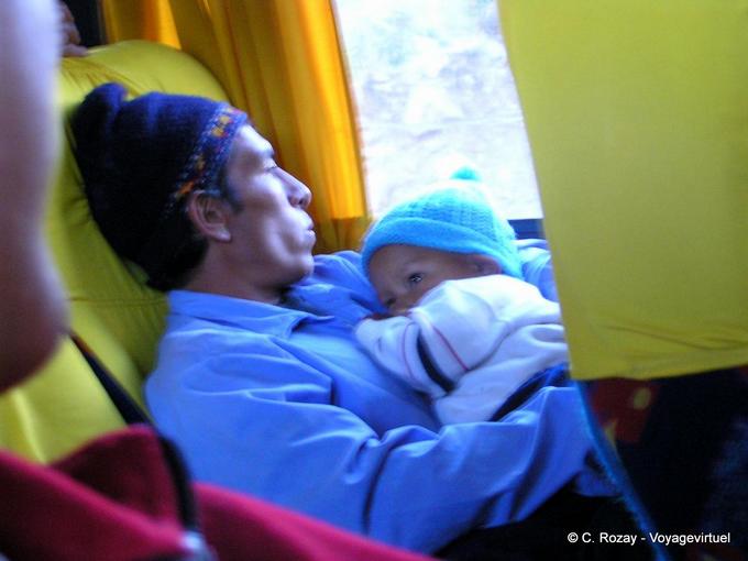 Father of tenderness on the bus between Andahuaylas and Ayacucho -Peru